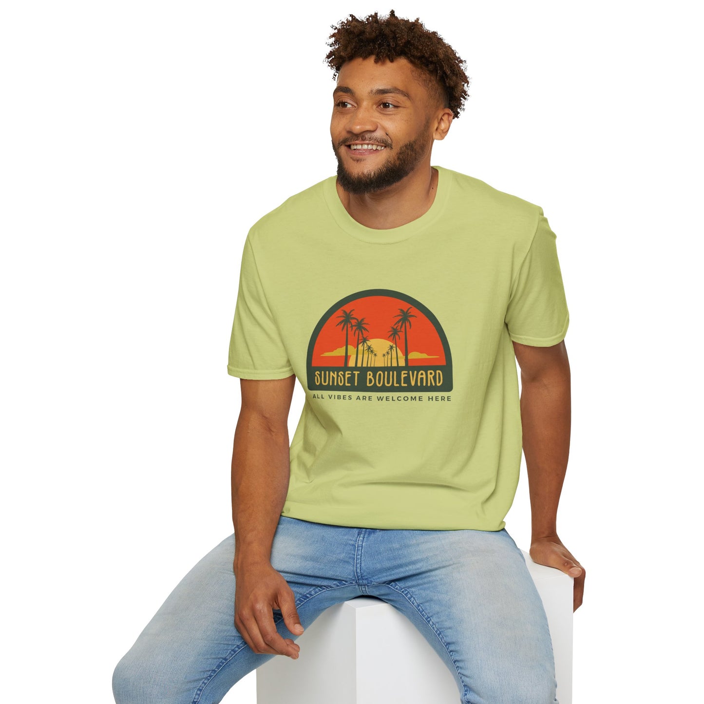 Sunset Boulevard Unisex Softstyle T-Shirt, Retro Beach Tee, Vacation Shirt, Summer Apparel, Travel Gift