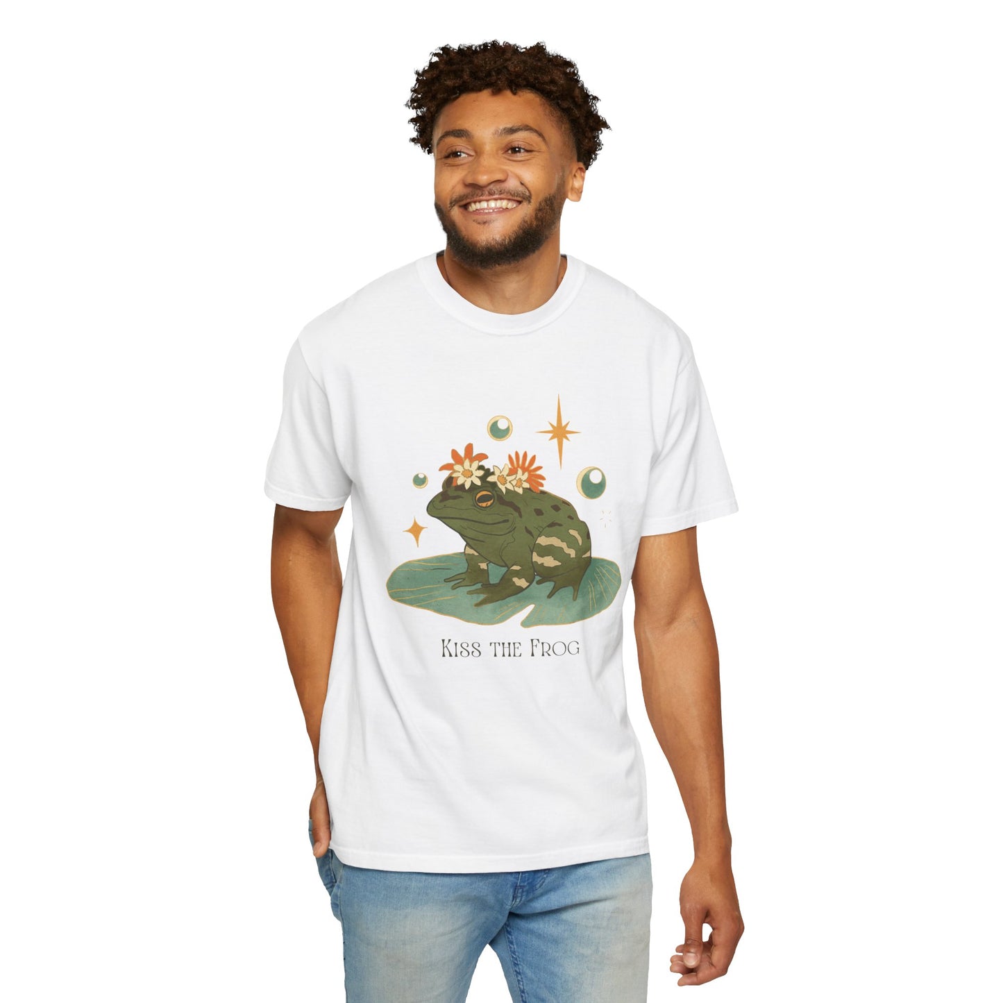 Kiss the Frog T-Shirt, Garment-Dyed Unisex Tee, Fun Gift for Nature Lovers, Cute Frog Graphic T-Shirt, Ideal for Casual Outings