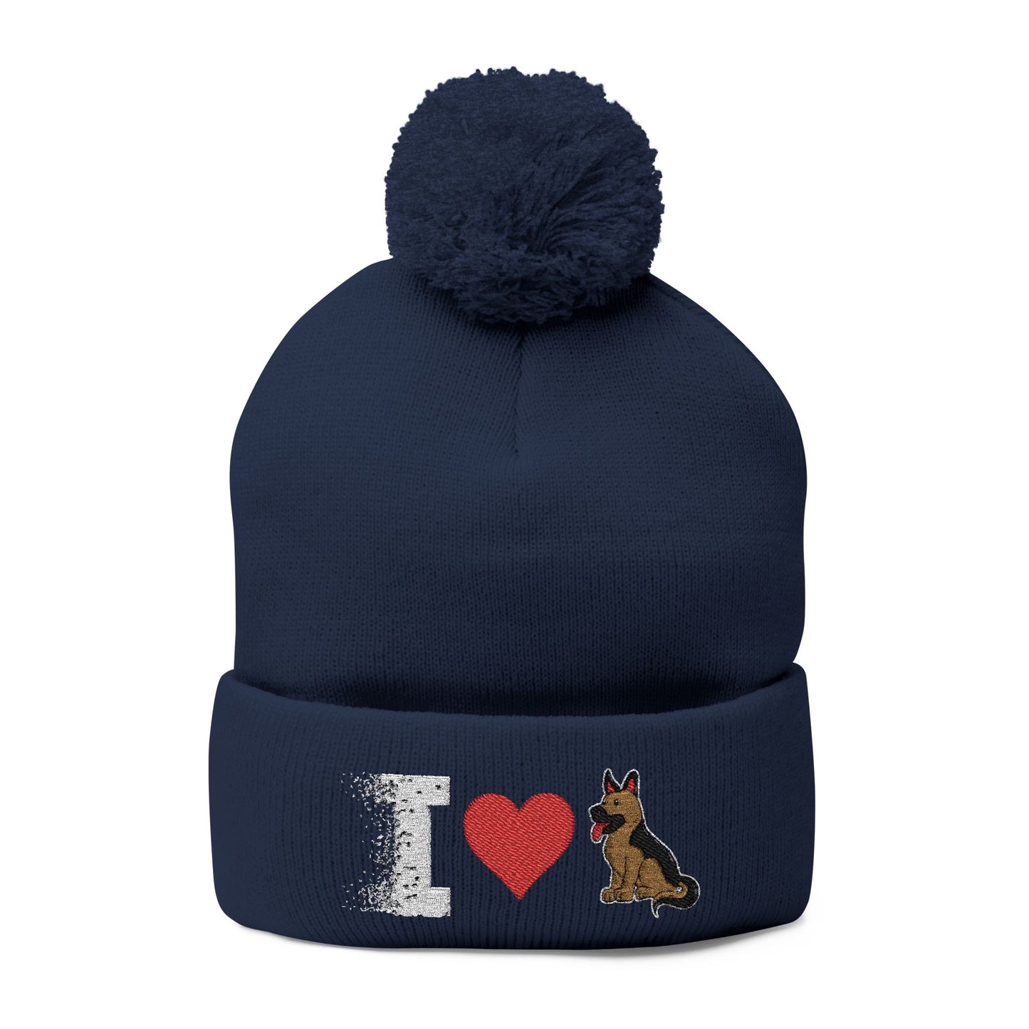 I Love My German Shepherd Embroidered Pom-Pom Knit Cap