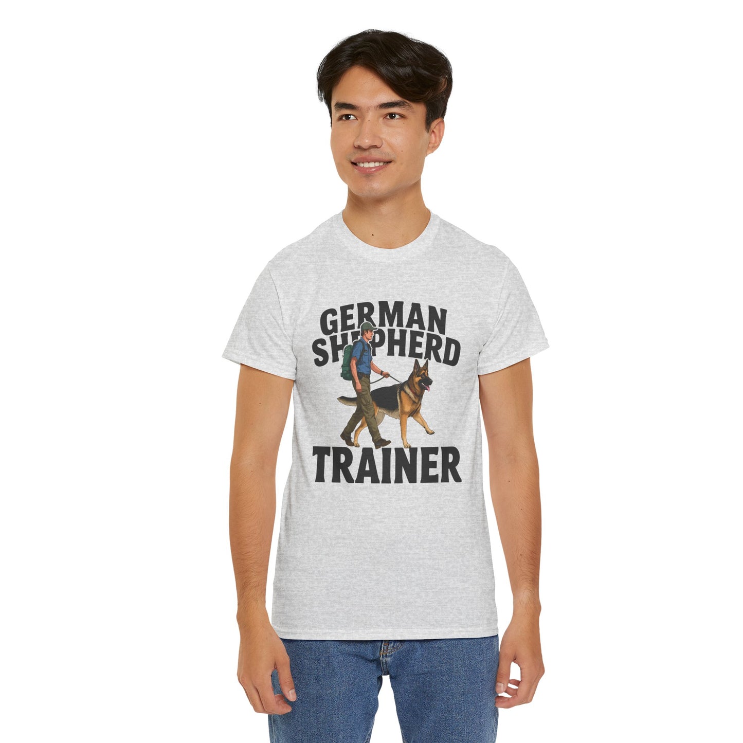 German Shepherd Trainer Tee - Man Holding a German Shepherd | Dog Lover Gift