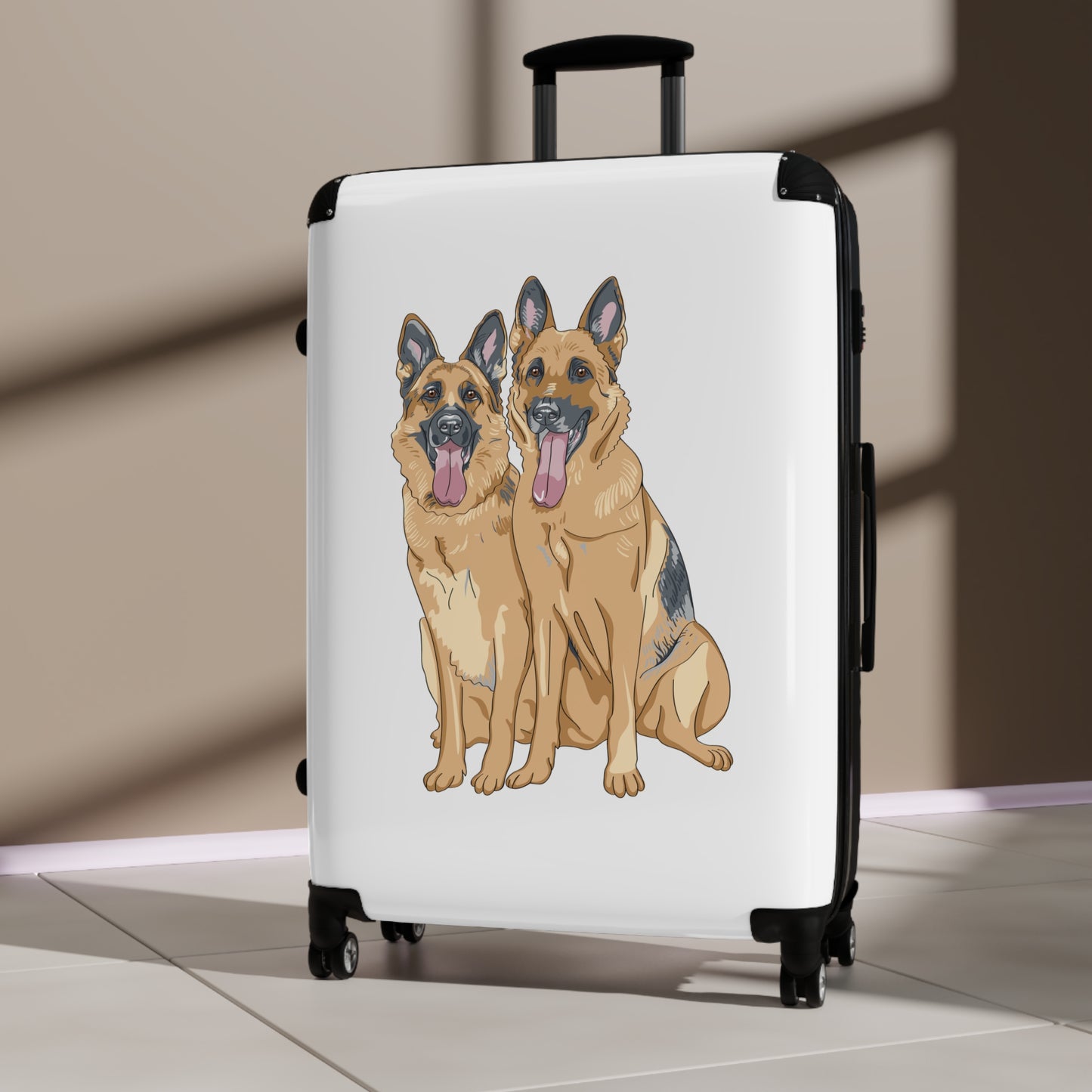 Dog Lover Suitcase Featuring Two German Shepherds Sloppily Sitting