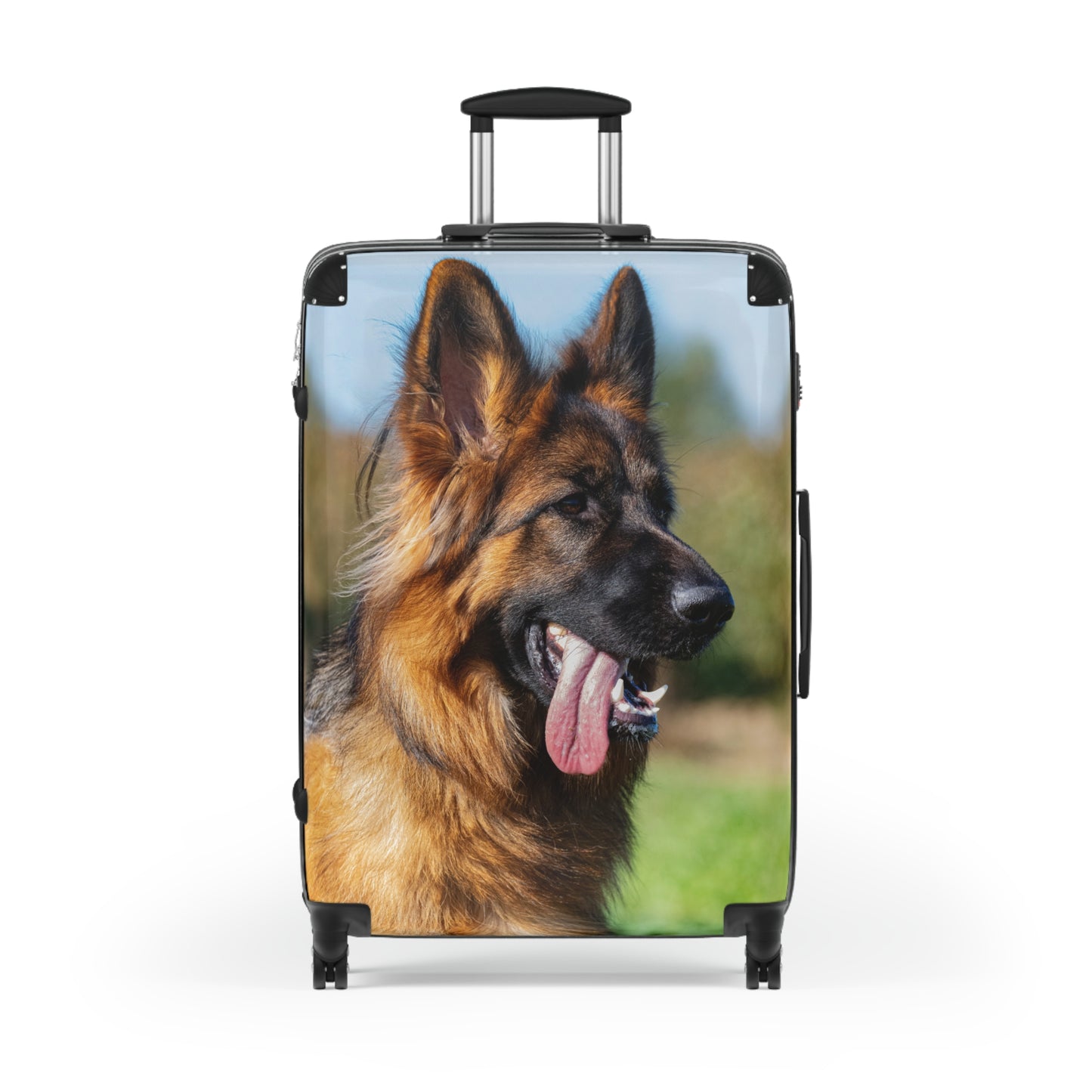 Dog Lover Suitcase Featuring a Long Coat German Shepherd Puppy  With a Hanging Tongue Looking Somewhere
