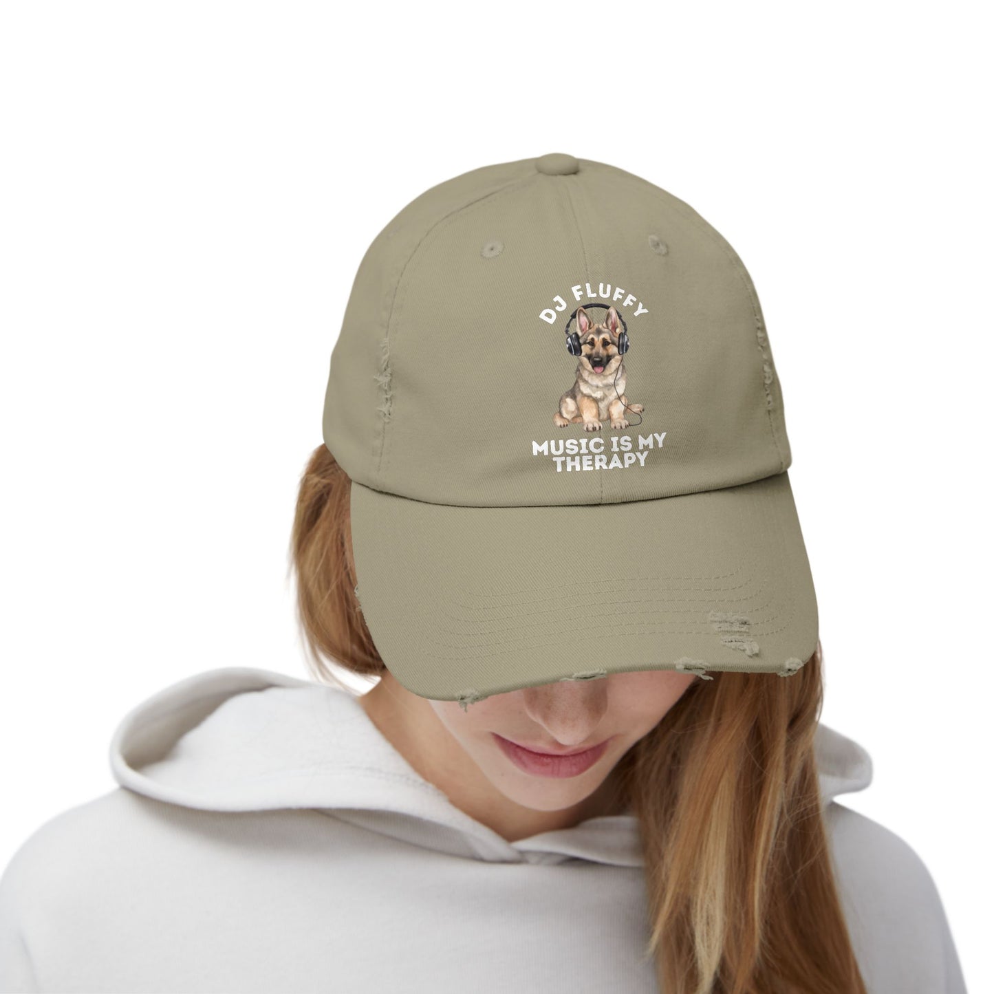 Distressed Dog Cap with German Shepherd Wearing Headphones | Pet Lover Gift | Music is My Therapy