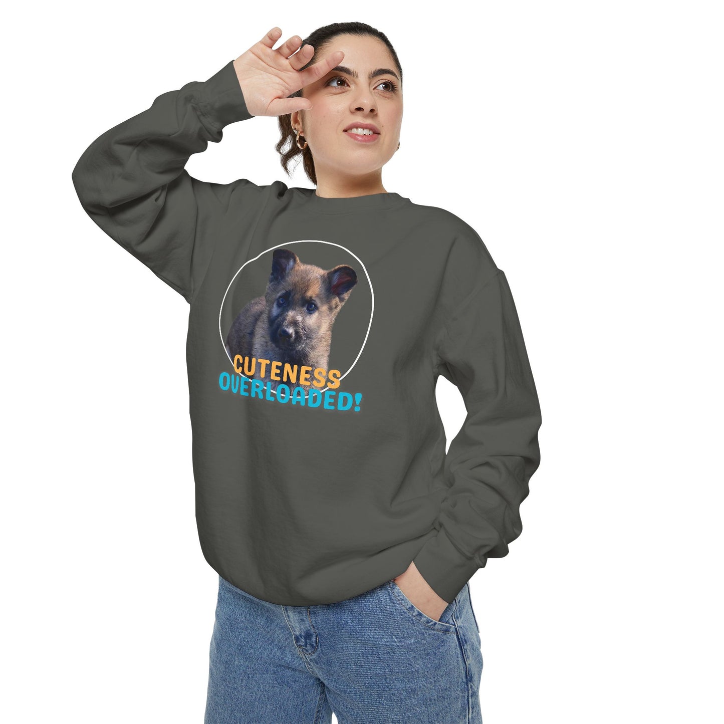 Unisex Dog Lover Hoodie With a Cute Sable German Shepherd Puppy and Caption Cuteness Overloaded