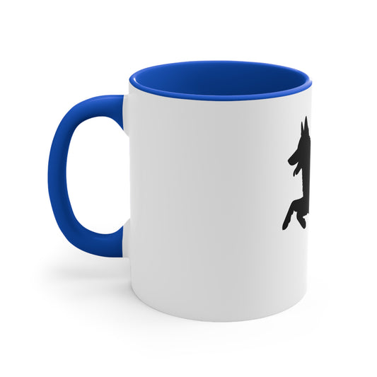 Dog Lover Accent Mug 11oz With Graphic of Black German Shepherd Jumping in the Air
