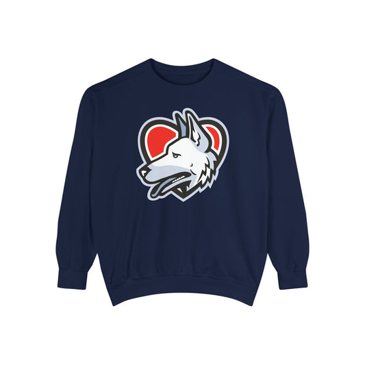 Unisex Dog Lover Sweatshirt With a Close Up Graphic of German Shepherd Placed Inside Red Heart