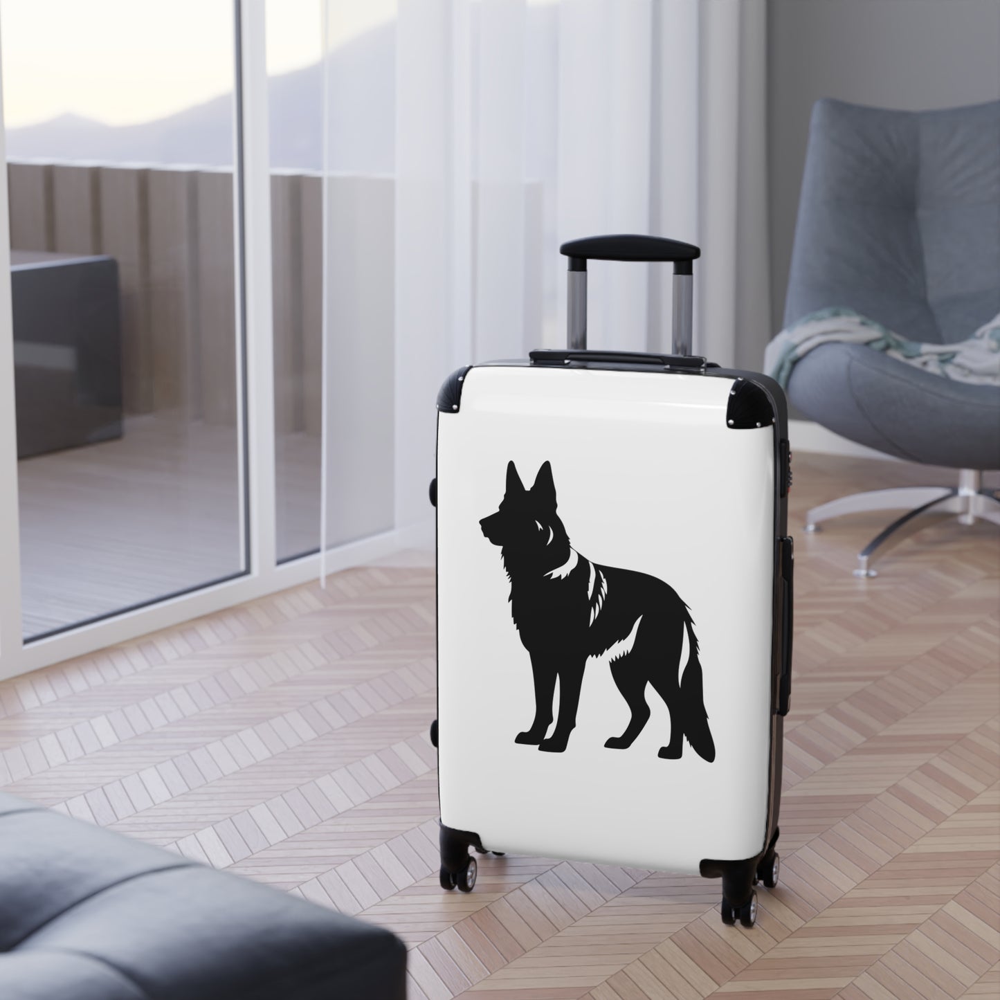 Dog Lover's Suitcase Featuring a Graphic of Black German Shepherd