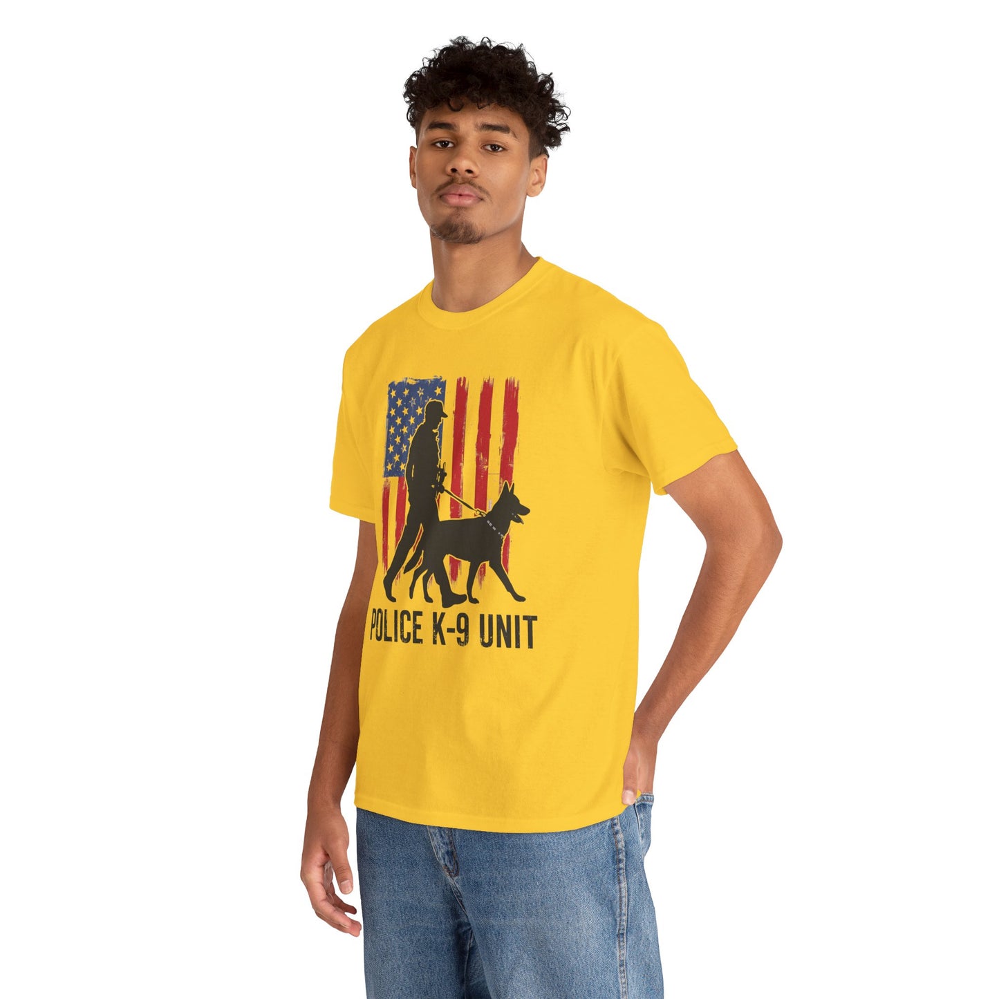 Patriotic Police K-9 Unit Heavy Cotton Tee, Unisex Cotton Shirt for Dog Lovers, Law Enforcement Apparel, Gifts for Police Officers