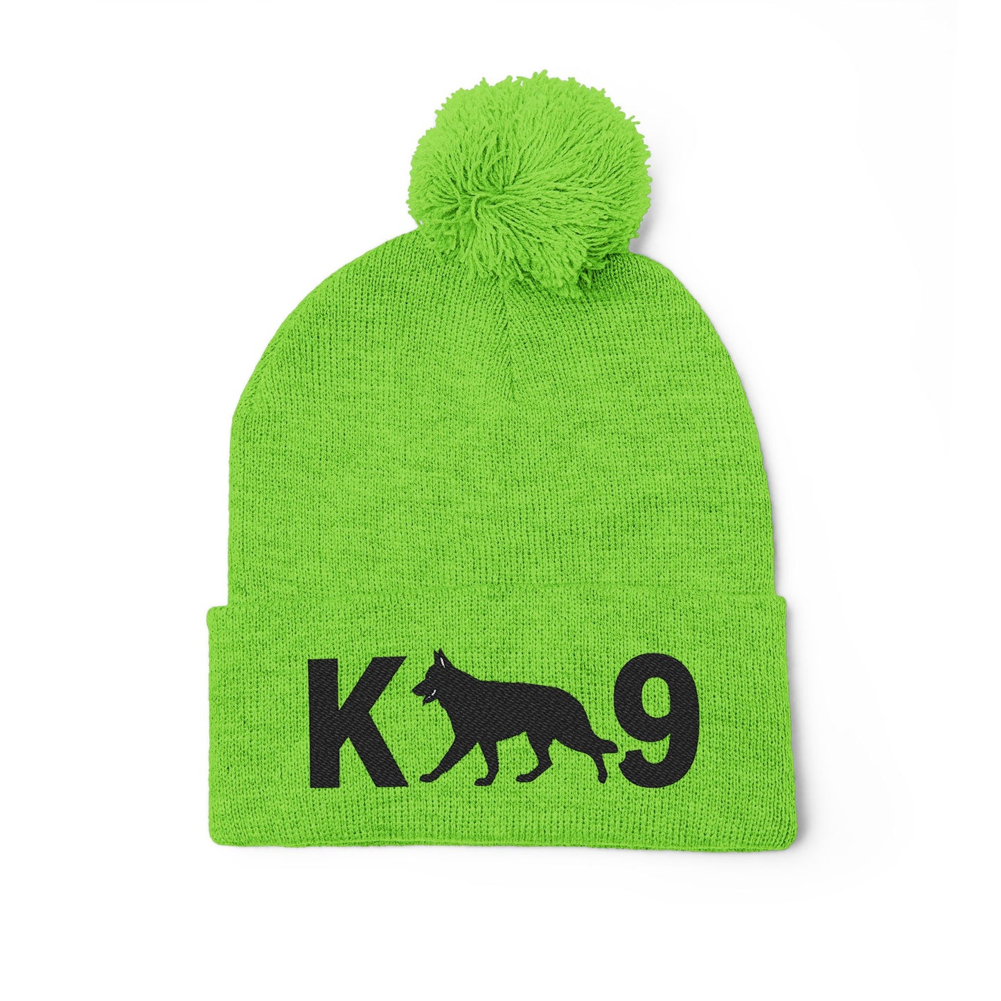 Embroidered K9 Pom-Pom Knit Cap - German Shepherd Design | Winter Beanie, Dog Lover Gift