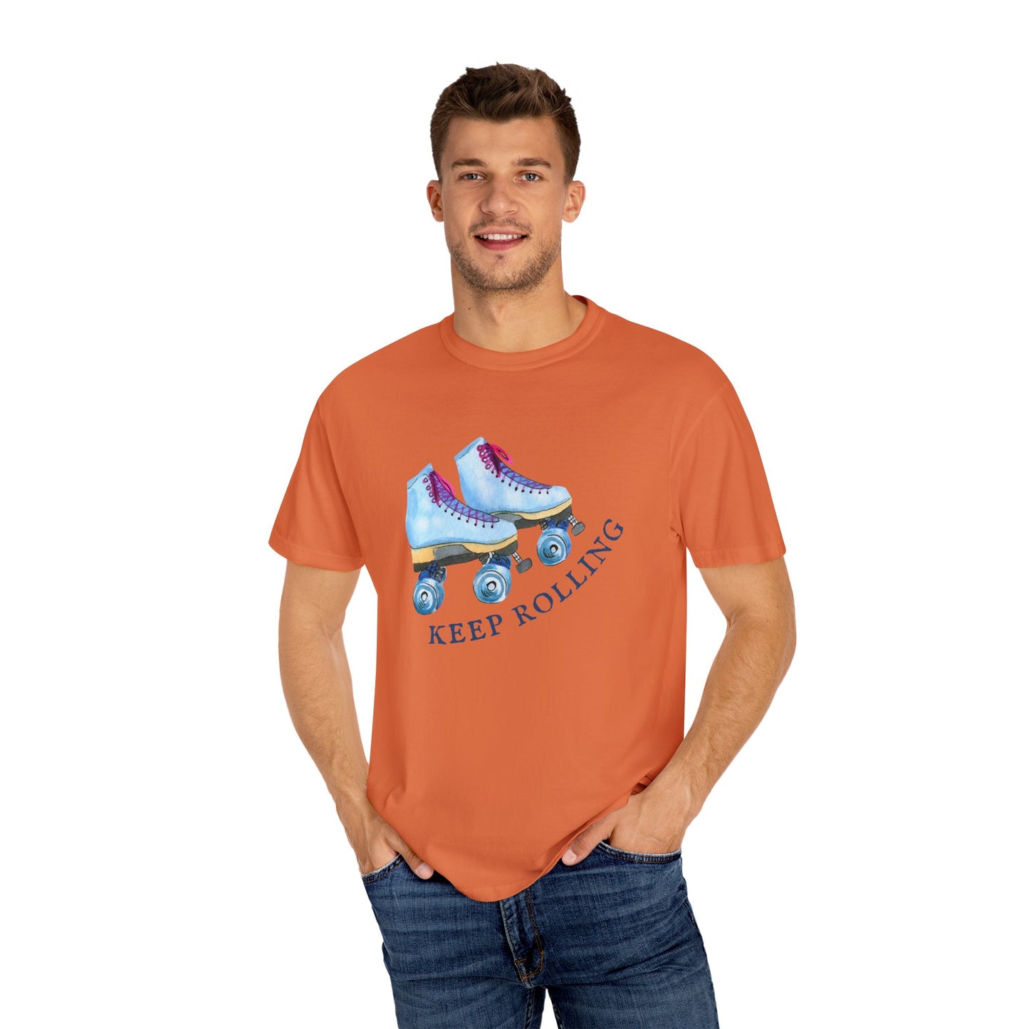 Keep Rolling Retro Roller Skates Tee, Vintage Skate T-shirt, Unisex Garment-Dyed Shirt, Fun Gift for Skating Lovers, Summer Apparel