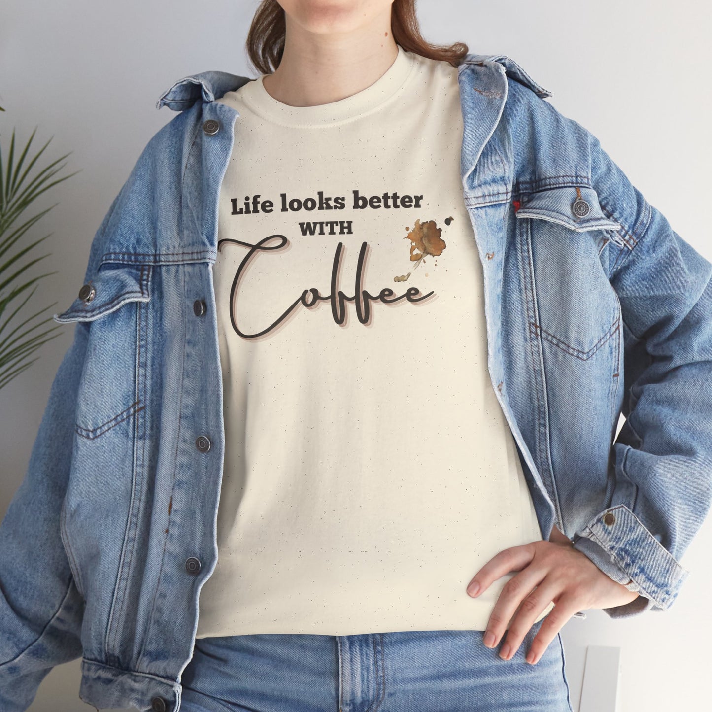 Life Looks Better with Coffee Tee | Unisex Cotton Tee for Coffee Lovers, Gift for Birthdays, Anniversaries, Casual Wear, Coffee-themed