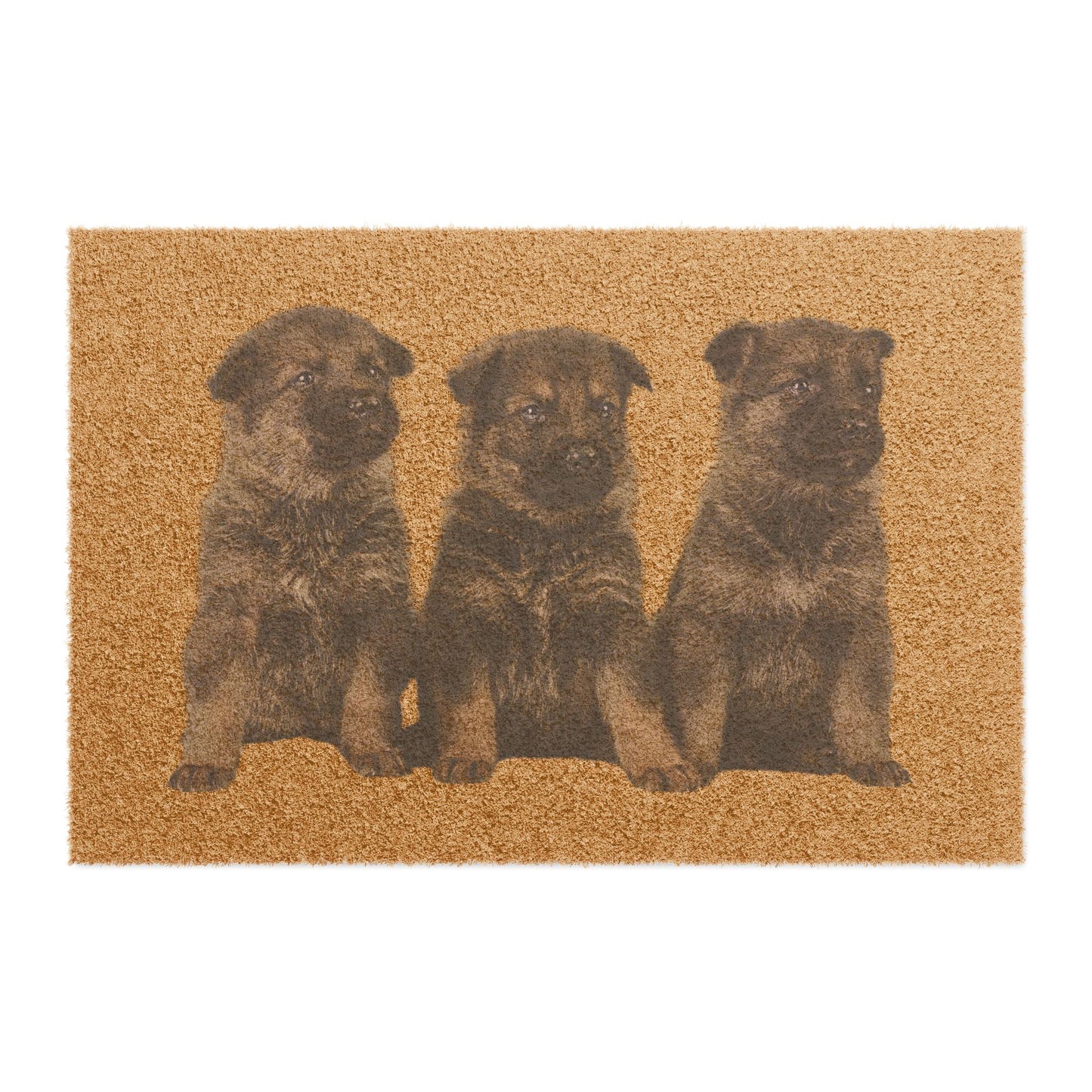 Doormat Featuring Three Cute German Shepherd Puppies Sloppily Sitting in a Row