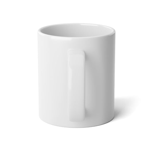 White Jumbo Dog Lover Mug, 20oz With a German Shepherd Resting on the Ground