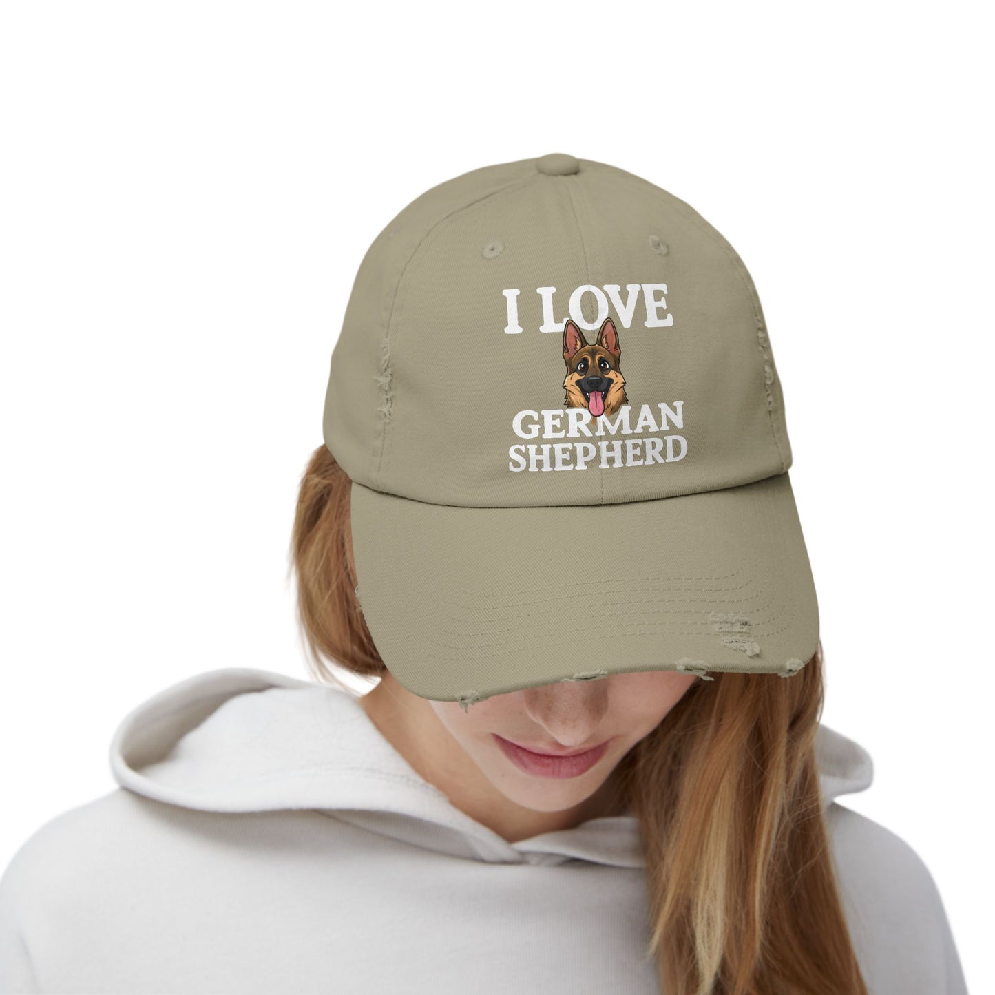 I Love German Shepherd Distressed Cap - Unisex Adjustable Baseball Hat