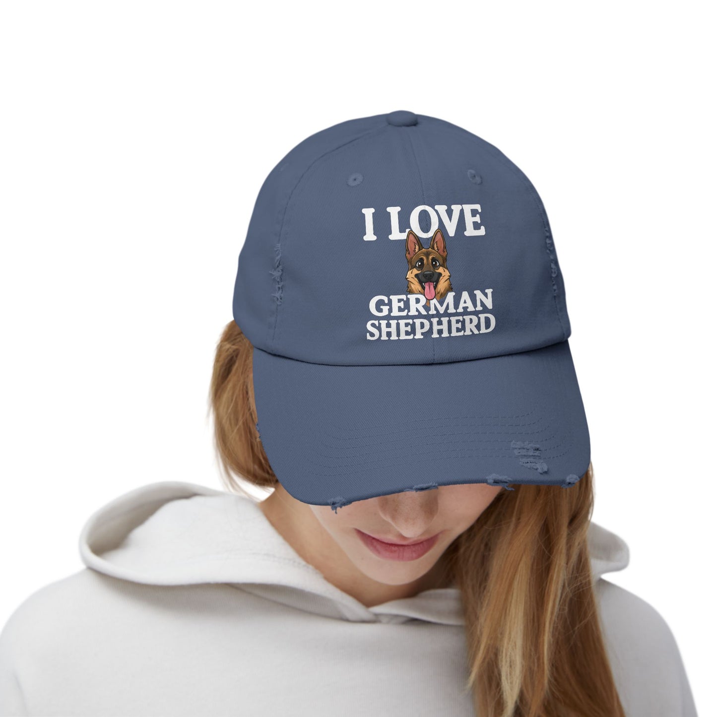 I Love German Shepherd Distressed Cap - Unisex Adjustable Baseball Hat