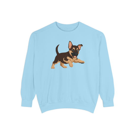 Unisex Dog Lover Sweatshirt With a Graphic of Cute Playing German Shepherd Puppy