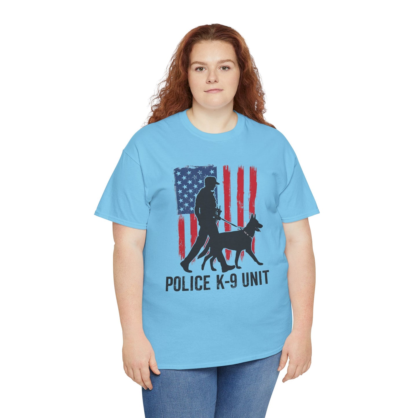 Patriotic Police K-9 Unit Heavy Cotton Tee, Unisex Cotton Shirt for Dog Lovers, Law Enforcement Apparel, Gifts for Police Officers