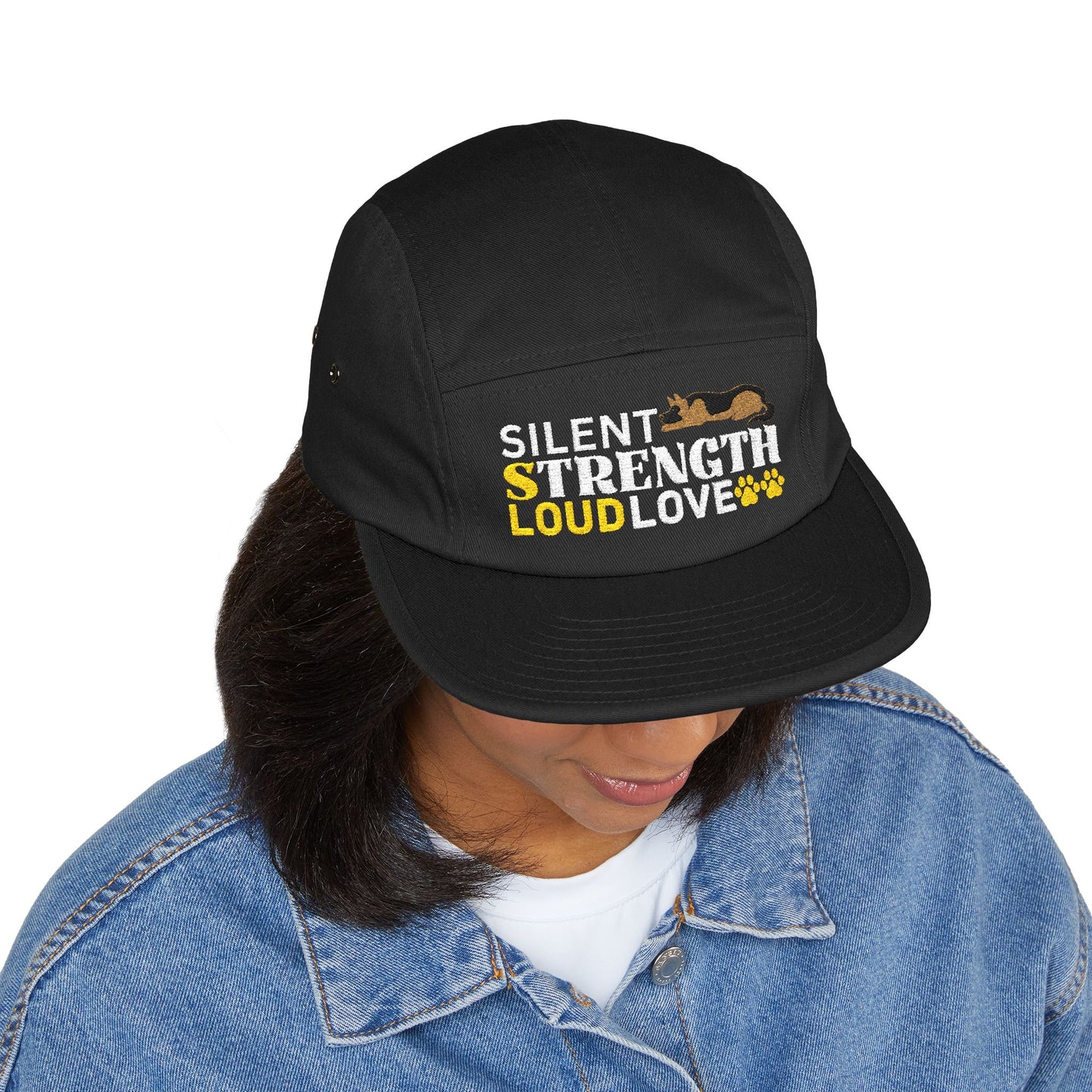 5 Panel Embroidered German Shepherd Cap - Silent Strength, Loud Love
