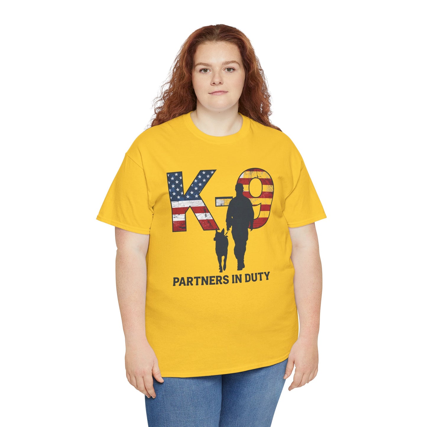 Patriotic K-9 T-Shirt - Partners in Duty Tee | Unisex Heavy Cotton Tee for Dog Lovers, Military Support, Gifts for Dog Handlers