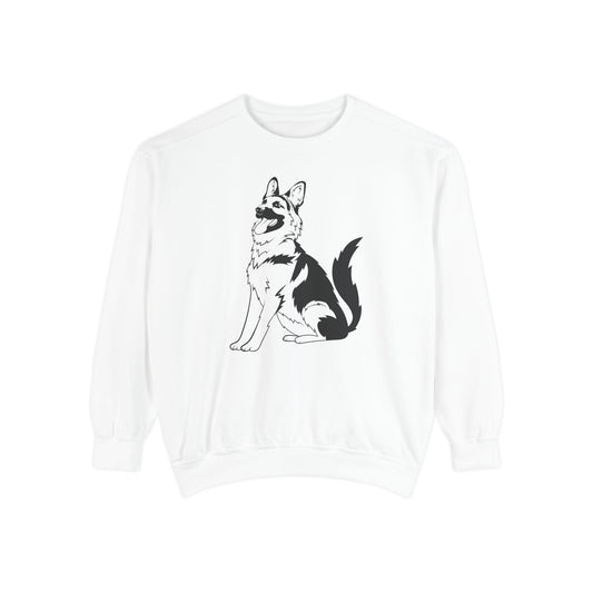 Unisex Dog Lover Sweatshirt With a Graphic of Black and Transparent German Shepherd Sloppily Sitting