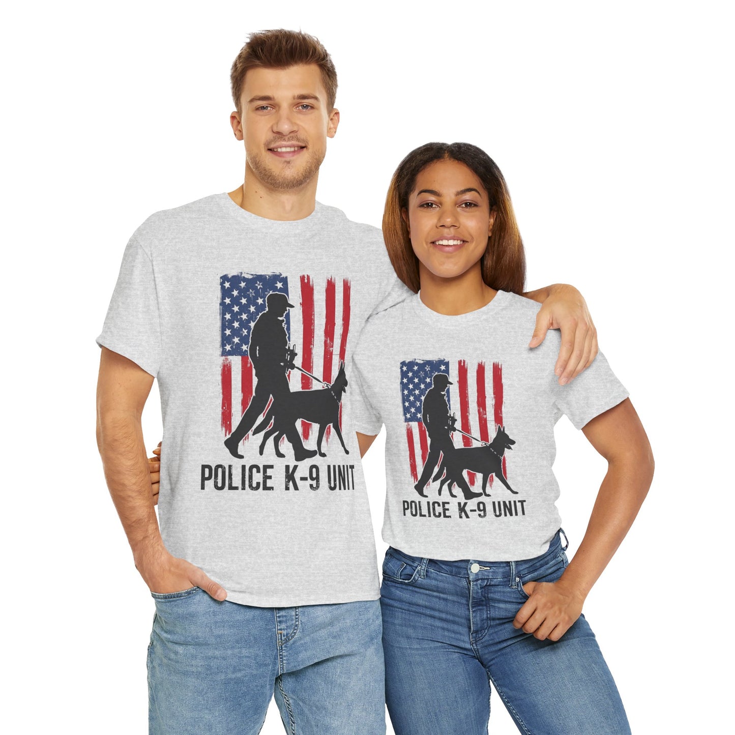 Patriotic Police K-9 Unit Heavy Cotton Tee, Unisex Cotton Shirt for Dog Lovers, Law Enforcement Apparel, Gifts for Police Officers