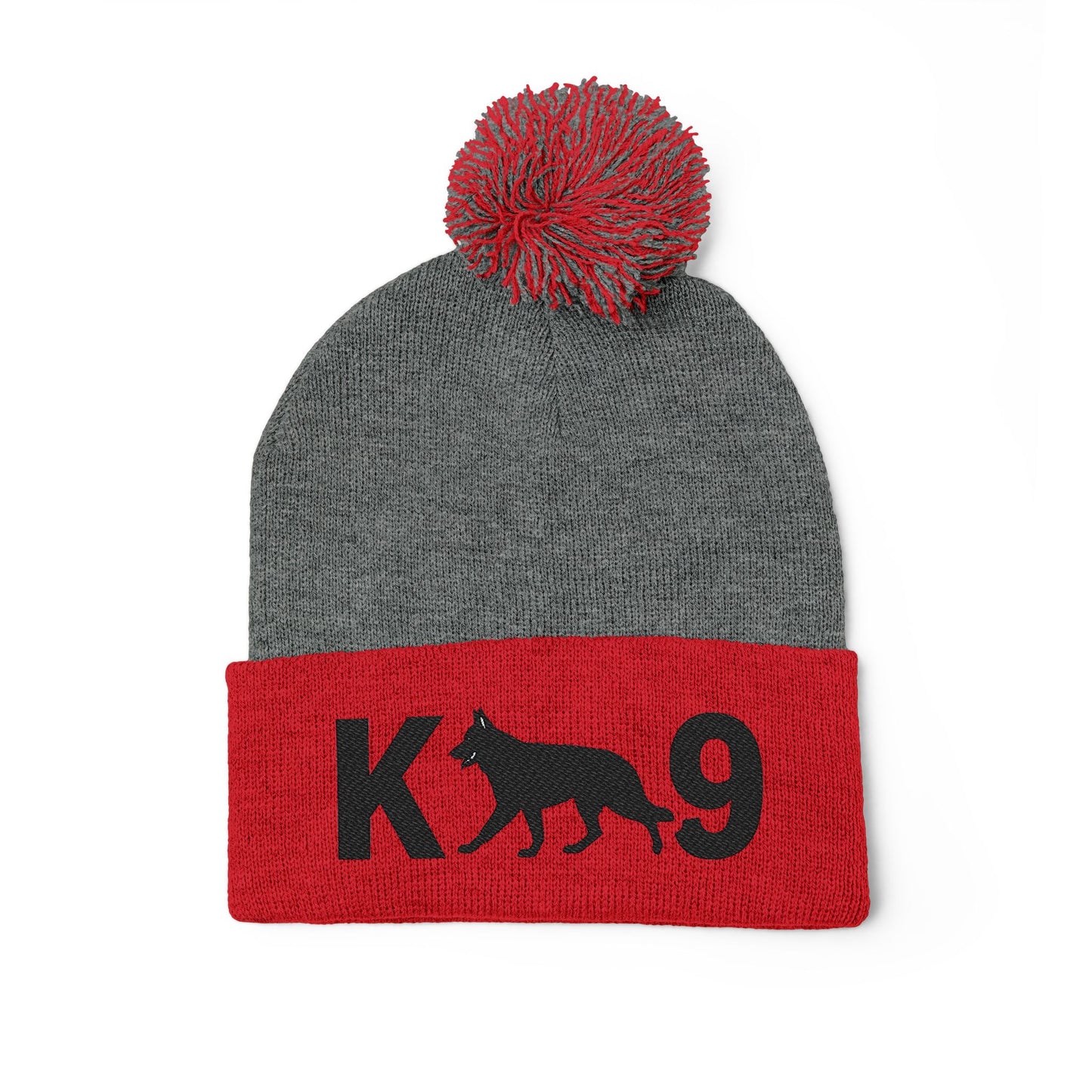 Embroidered K9 Pom-Pom Knit Cap - German Shepherd Design | Winter Beanie, Dog Lover Gift