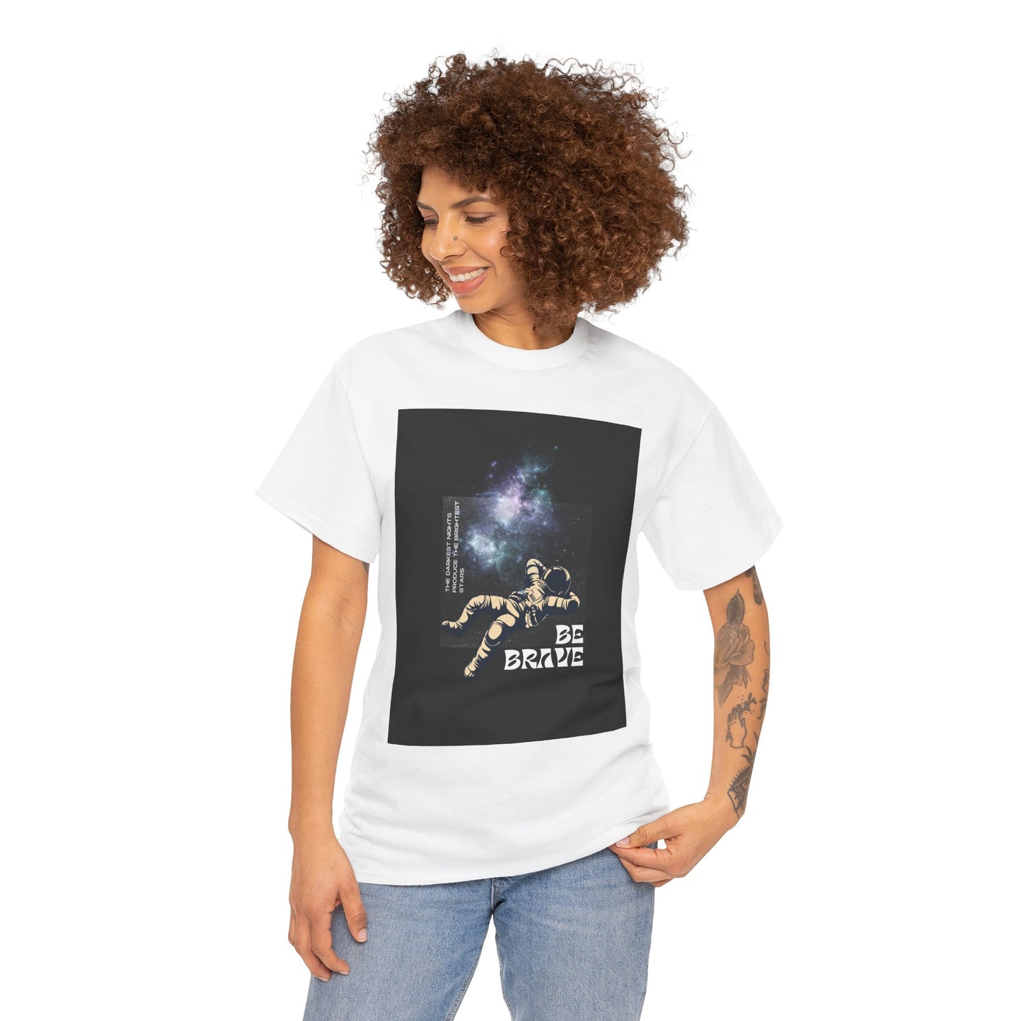 Be Brave Tee, Inspirational T-Shirt, Unisex Cotton Top, Space Graphic Shirt, Motivational Gift, Everyday Wear