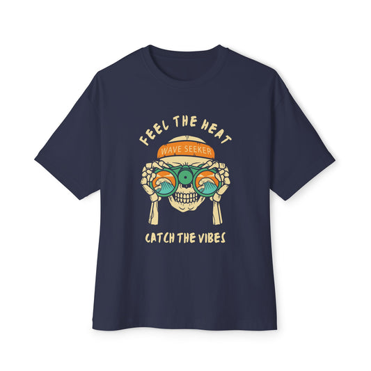 Feel The Heat Catch the Vibes Boxy Tee | Unisex Oversized T-Shirt, Beachwear, Surfing Apparel, Summer Tees, Gifts for Wave Seekers