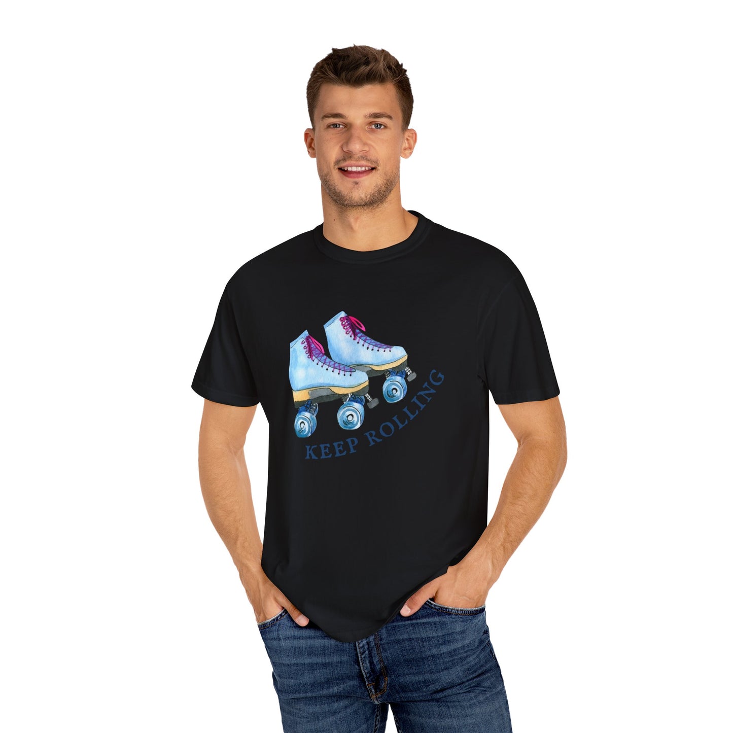 Keep Rolling Retro Roller Skates Tee, Vintage Skate T-shirt, Unisex Garment-Dyed Shirt, Fun Gift for Skating Lovers, Summer Apparel