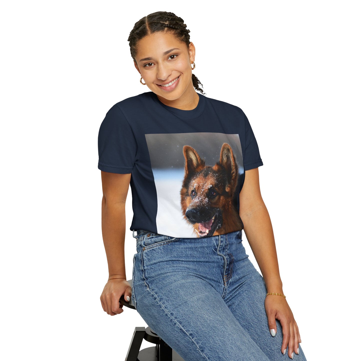 Unisex Dog Photograph T-Shirt - Giant German Shepherd In the Snow