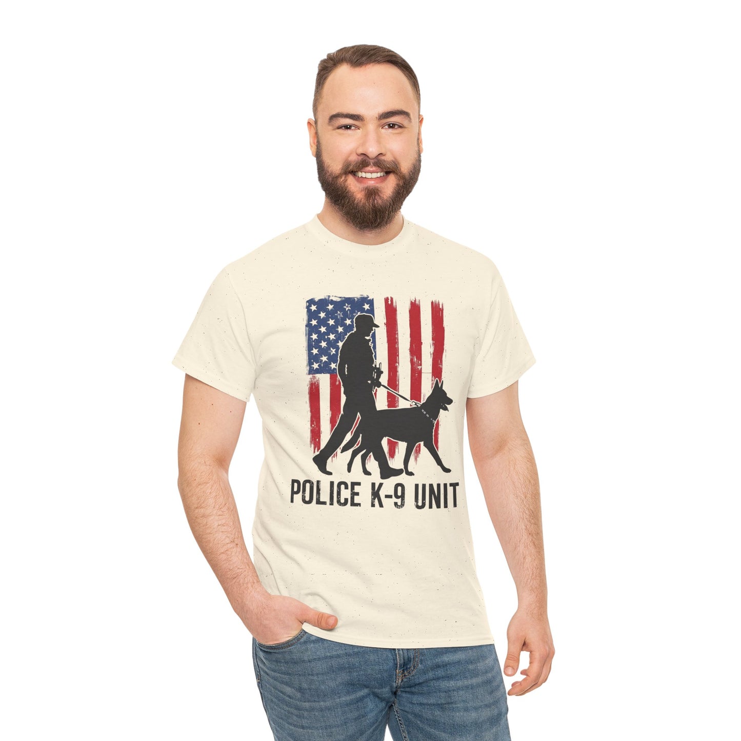 Patriotic Police K-9 Unit Heavy Cotton Tee, Unisex Cotton Shirt for Dog Lovers, Law Enforcement Apparel, Gifts for Police Officers