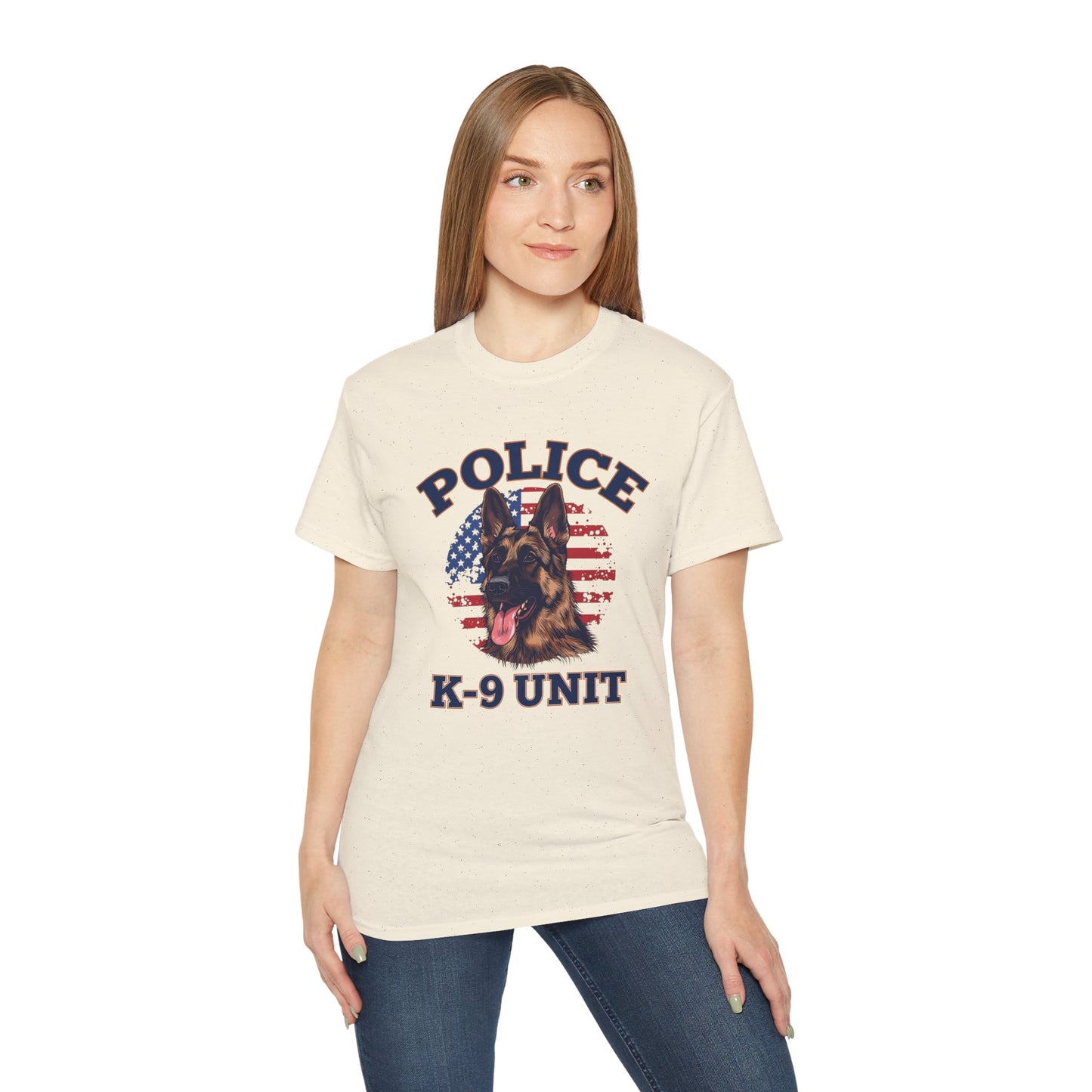 Patriotic Police K-9 Unit Tee for Dog Lovers, Unisex Cotton T-Shirt, Dog Handler Gift, Gifts for Law Enforcement