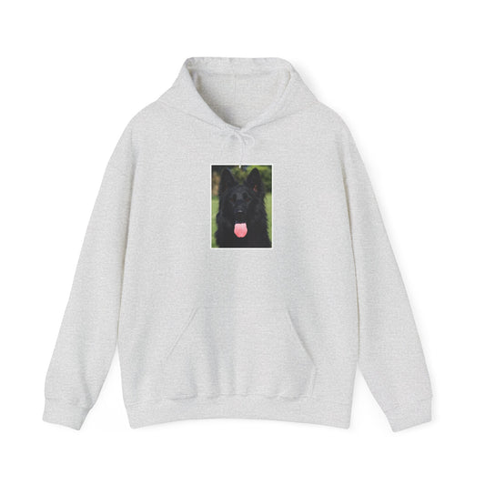 Unisex Dog Lover Hoodie With  Close Up of Solid Black German Shepherd Leaving His Tongue Out