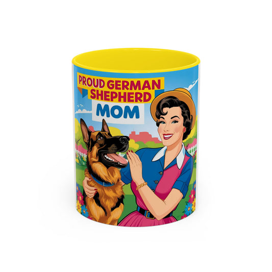 Proud German Shepherd Retro Mom Coffee Mug, Dog Lover Gift, Pet Parent Mug, Colorful Accent Mug, Mother's Day Gift