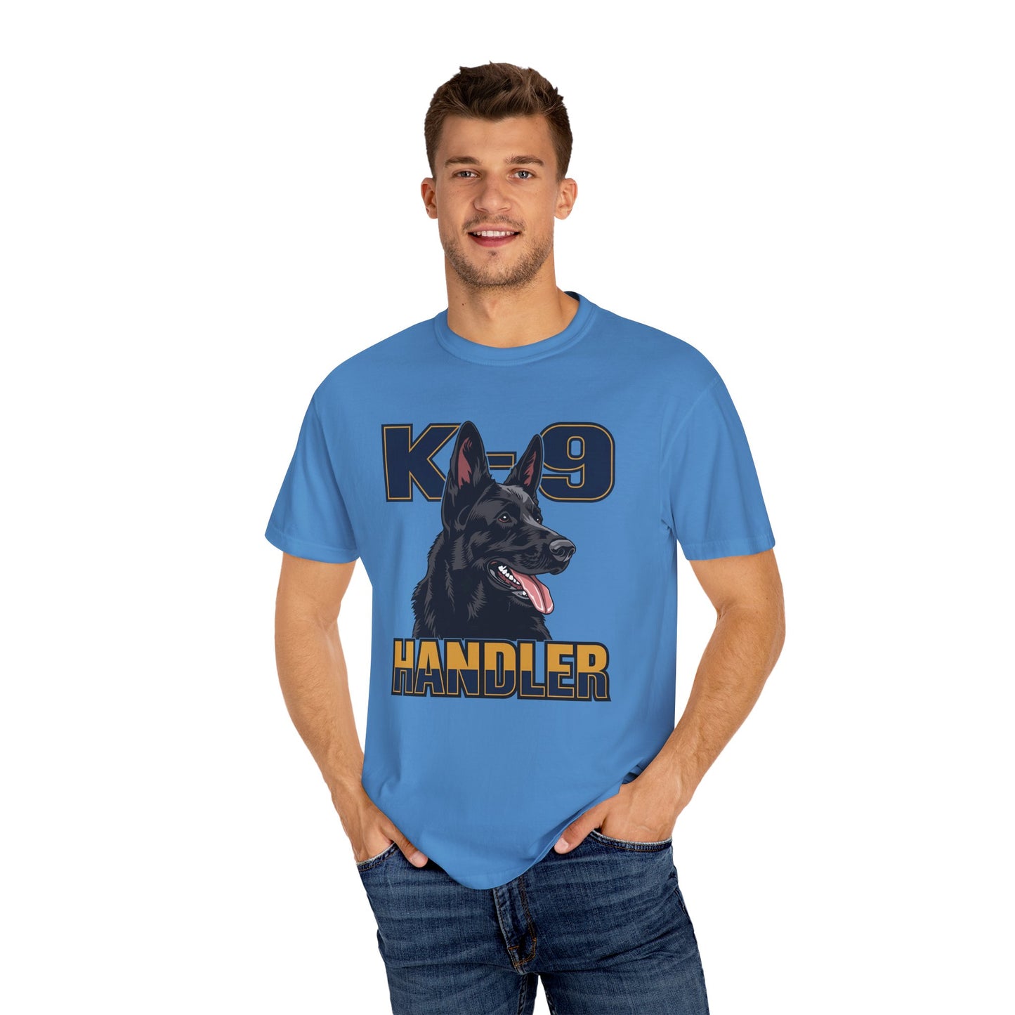 Black German Shepherd K-9 Handler T-Shirt, Garment-Dyed Unisex Tee for Dog Lovers