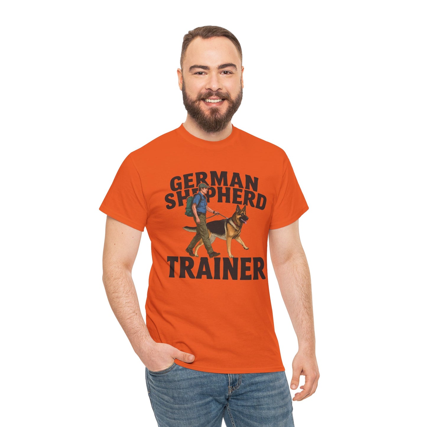German Shepherd Trainer Tee - Man Holding a German Shepherd | Dog Lover Gift
