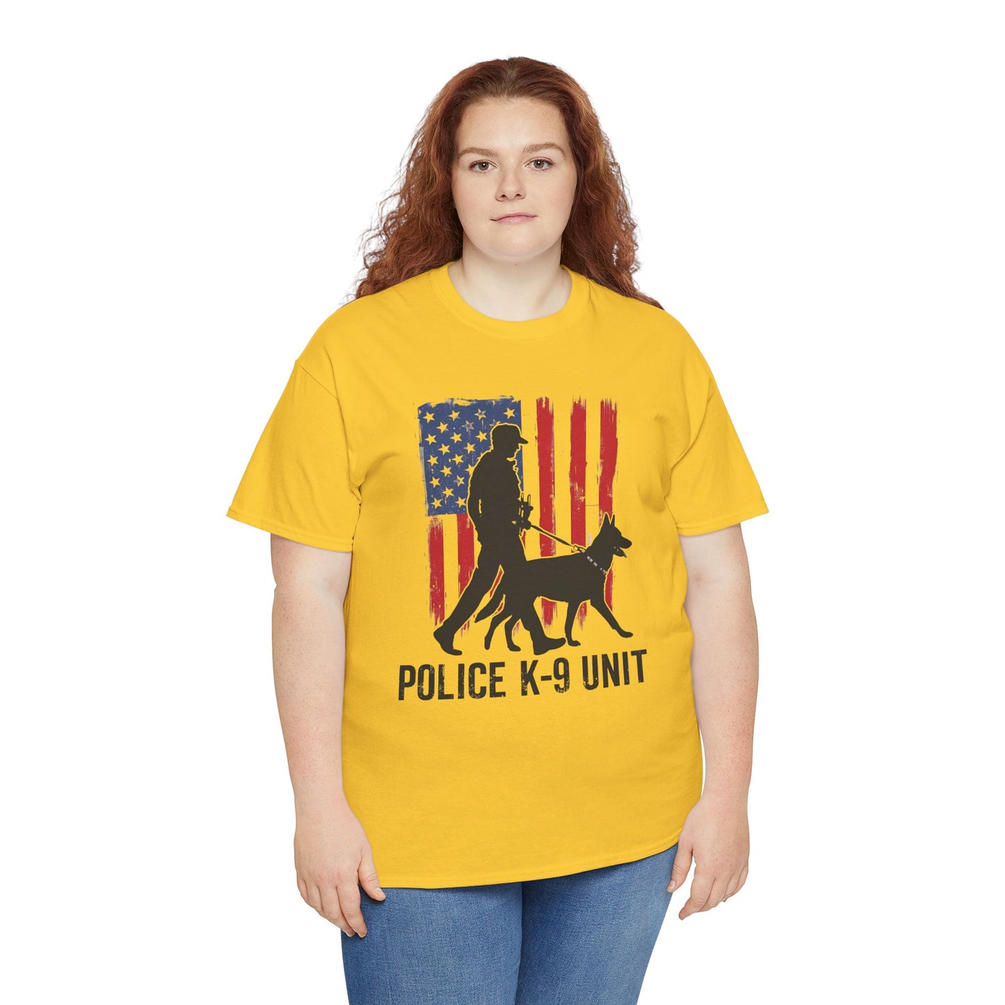 Patriotic Police K-9 Unit Heavy Cotton Tee, Unisex Cotton Shirt for Dog Lovers, Law Enforcement Apparel, Gifts for Police Officers