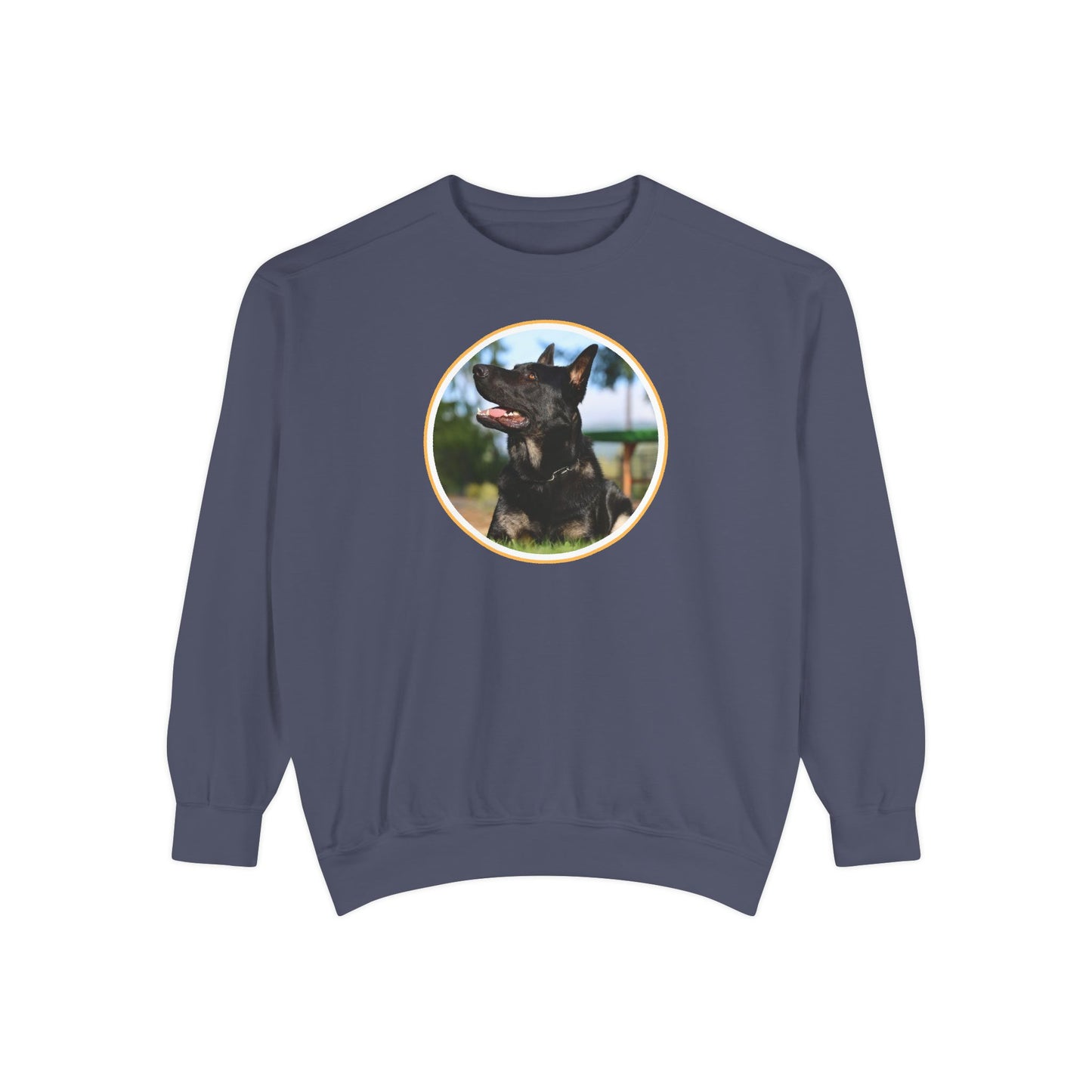 Unisex Dog Lover Sweatshirt With Close Up of Bicolor German Shepherd Inside Round Shape