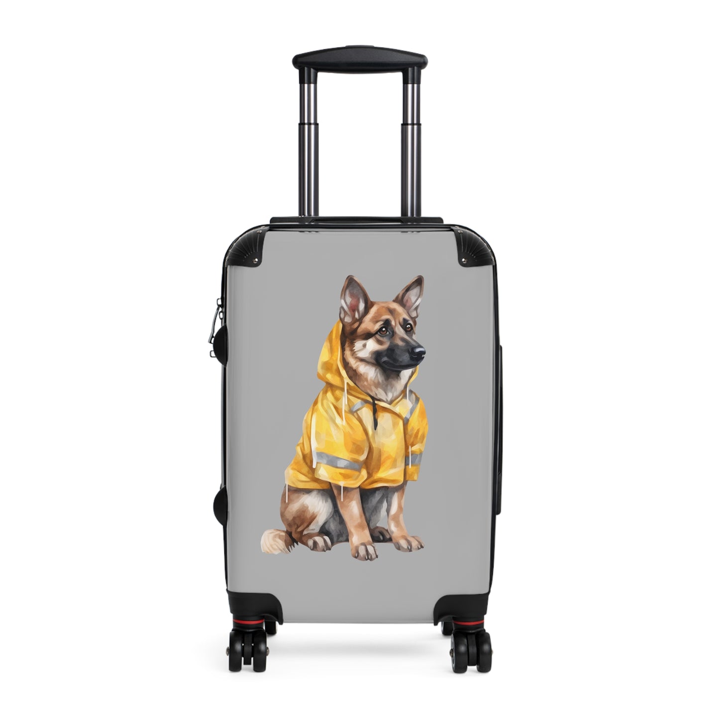 Dog Lovers Suitcase Featuring a German Shepherd Wearing a Yellow Rain Coat