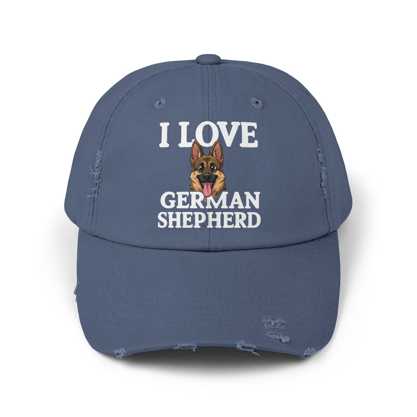 I Love German Shepherd Distressed Cap - Unisex Adjustable Baseball Hat