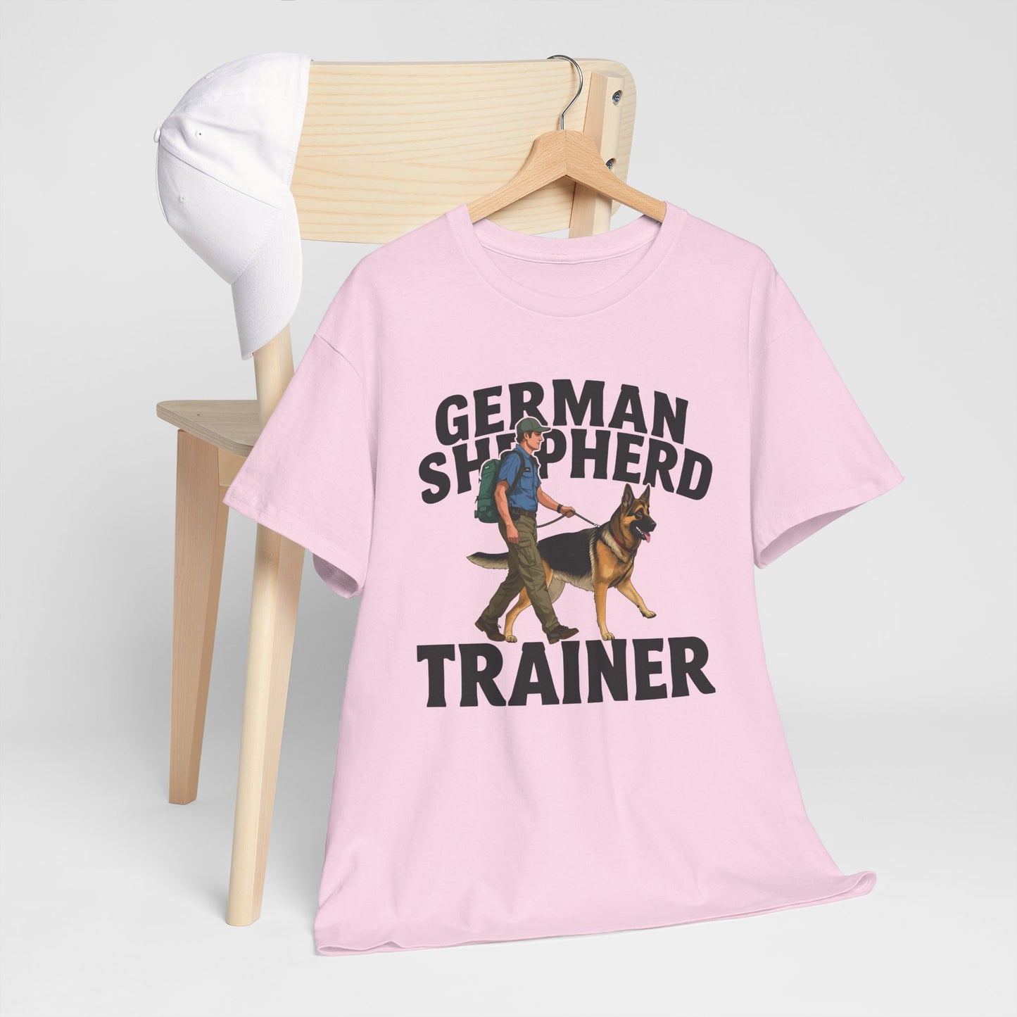German Shepherd Trainer Tee - Man Holding a German Shepherd | Dog Lover Gift