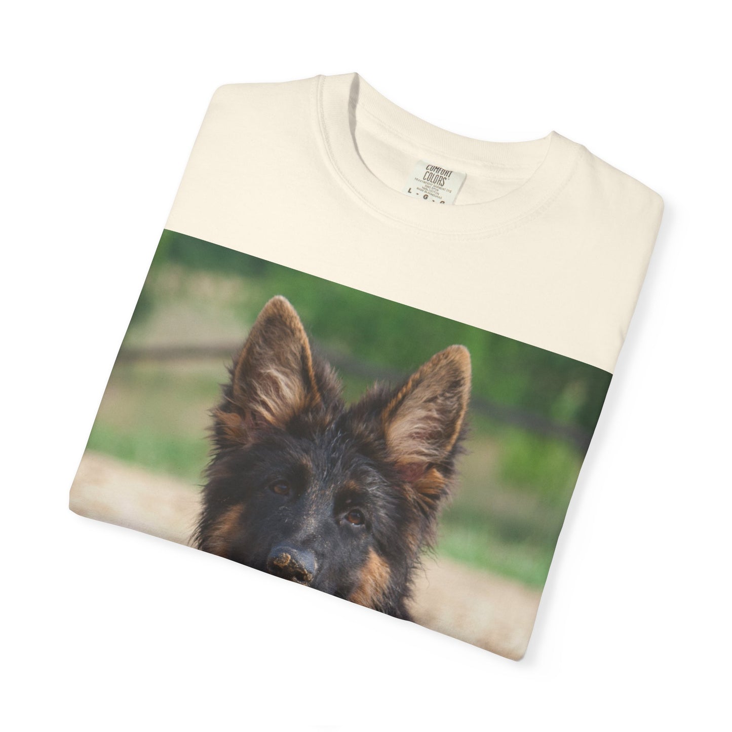 Unisex Dog Lover T-Shirt Featuring Photo of Stunning German Shepherd Puppy Resting on the Sand