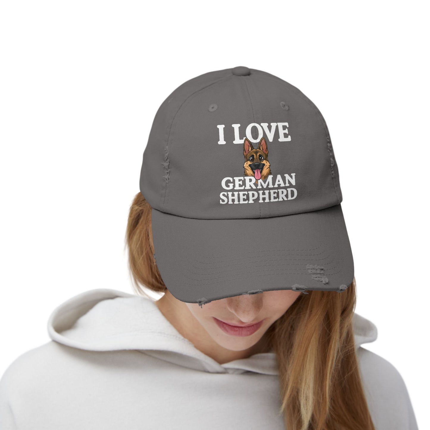 I Love German Shepherd Distressed Cap - Unisex Adjustable Baseball Hat