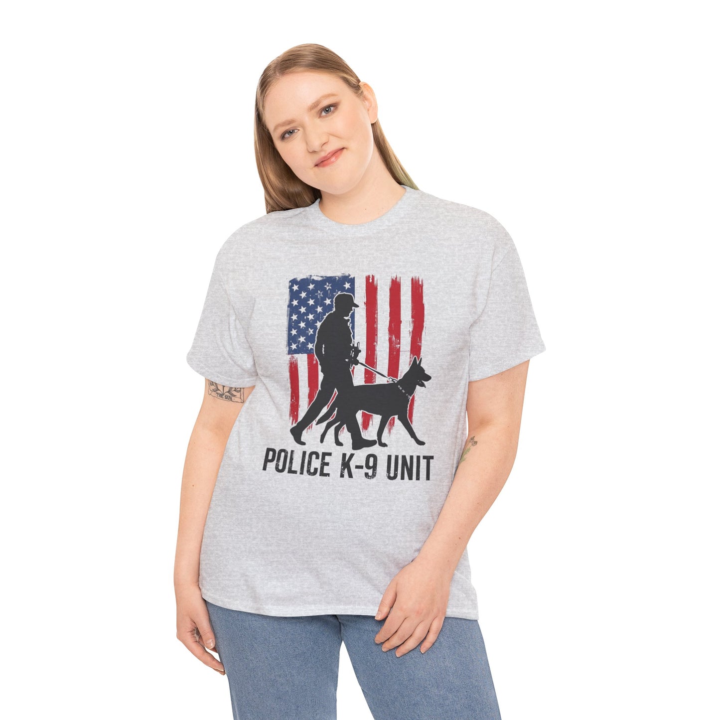 Patriotic Police K-9 Unit Heavy Cotton Tee, Unisex Cotton Shirt for Dog Lovers, Law Enforcement Apparel, Gifts for Police Officers