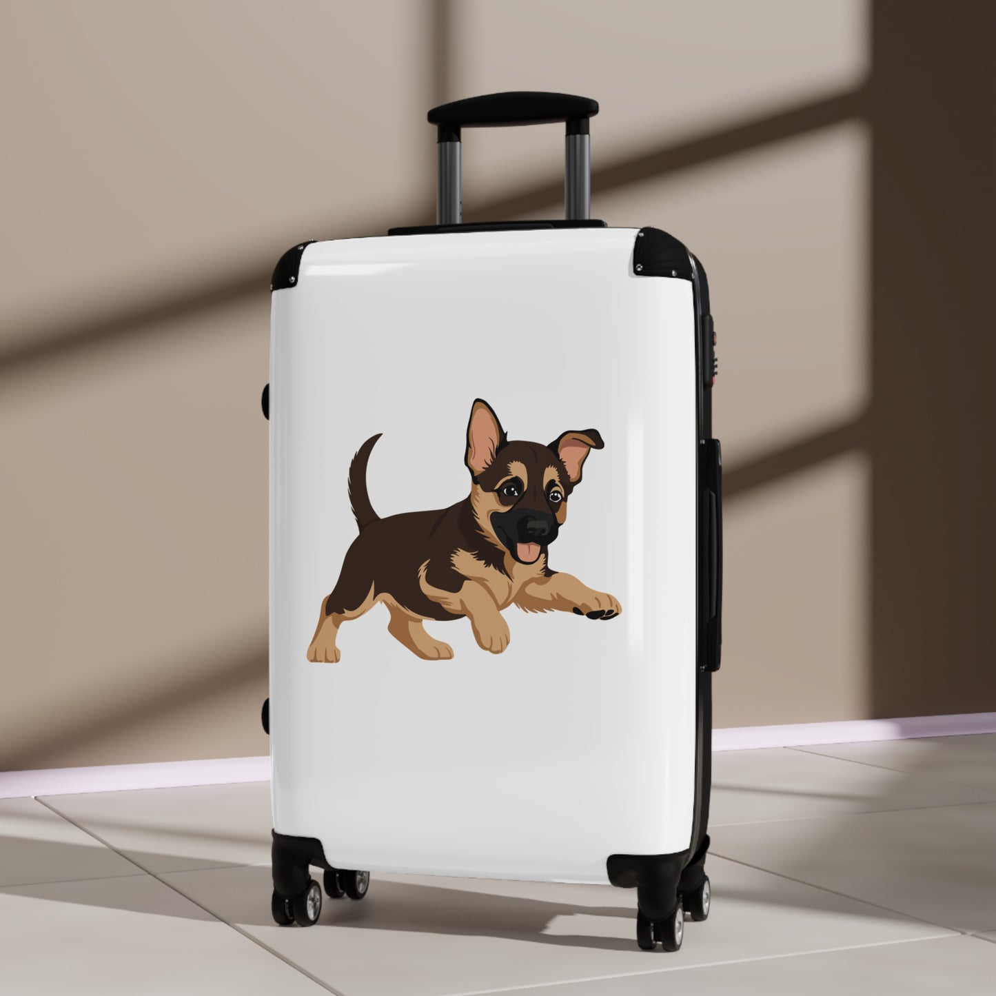 Dog  Lover Travel Suitcase Featuring a Graphic of Cute Playing German Shepherd Puppy