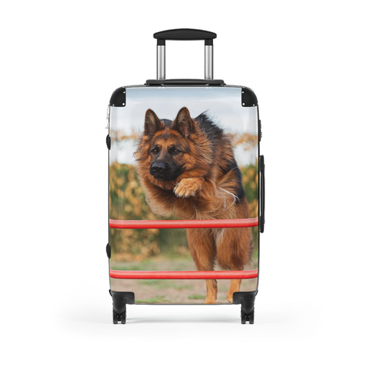 Dog Lover Suitcase Featuring a Long Coat German Shepherd Jumping An Agility Fence