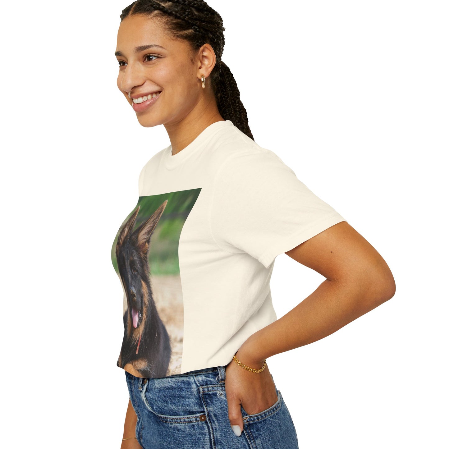 Unisex Dog Lover T-Shirt Featuring Photo of Stunning German Shepherd Puppy Resting on the Sand