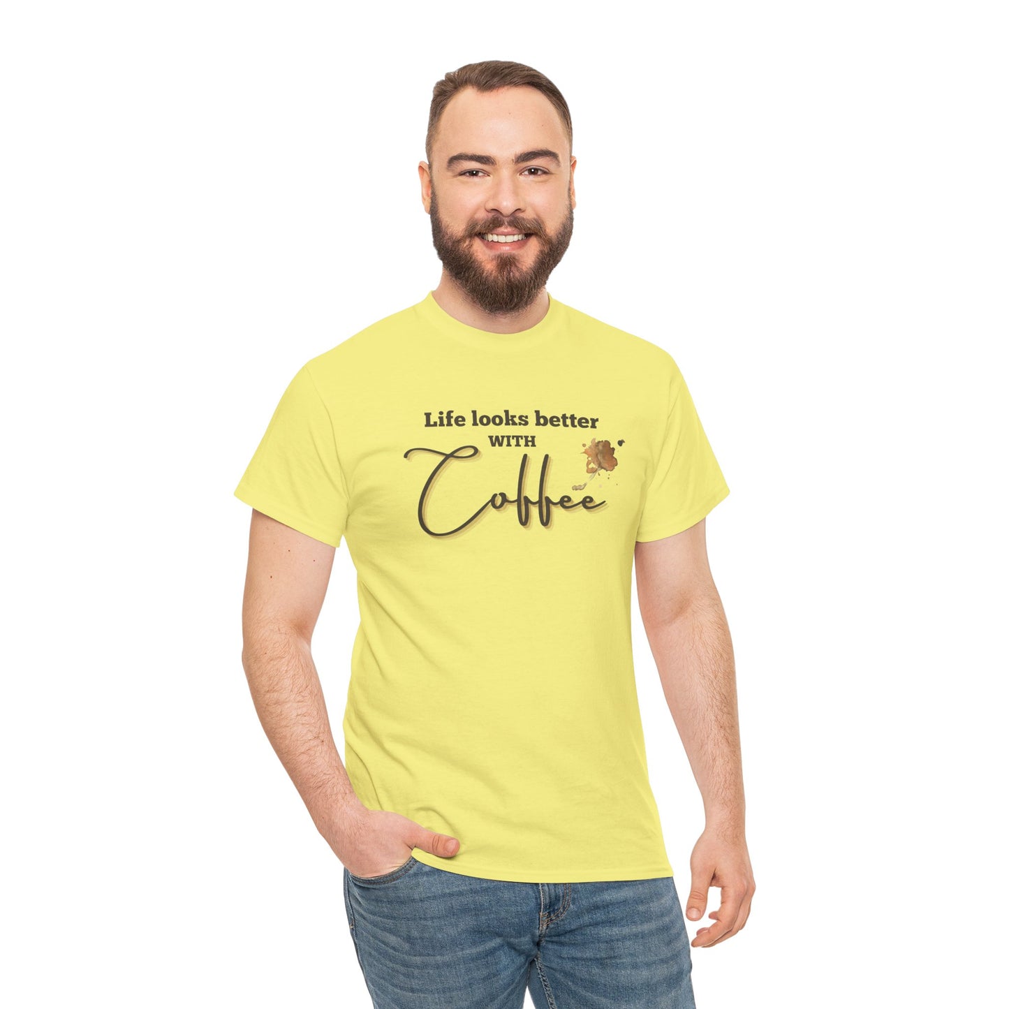 Life Looks Better with Coffee Tee | Unisex Cotton Tee for Coffee Lovers, Gift for Birthdays, Anniversaries, Casual Wear, Coffee-themed