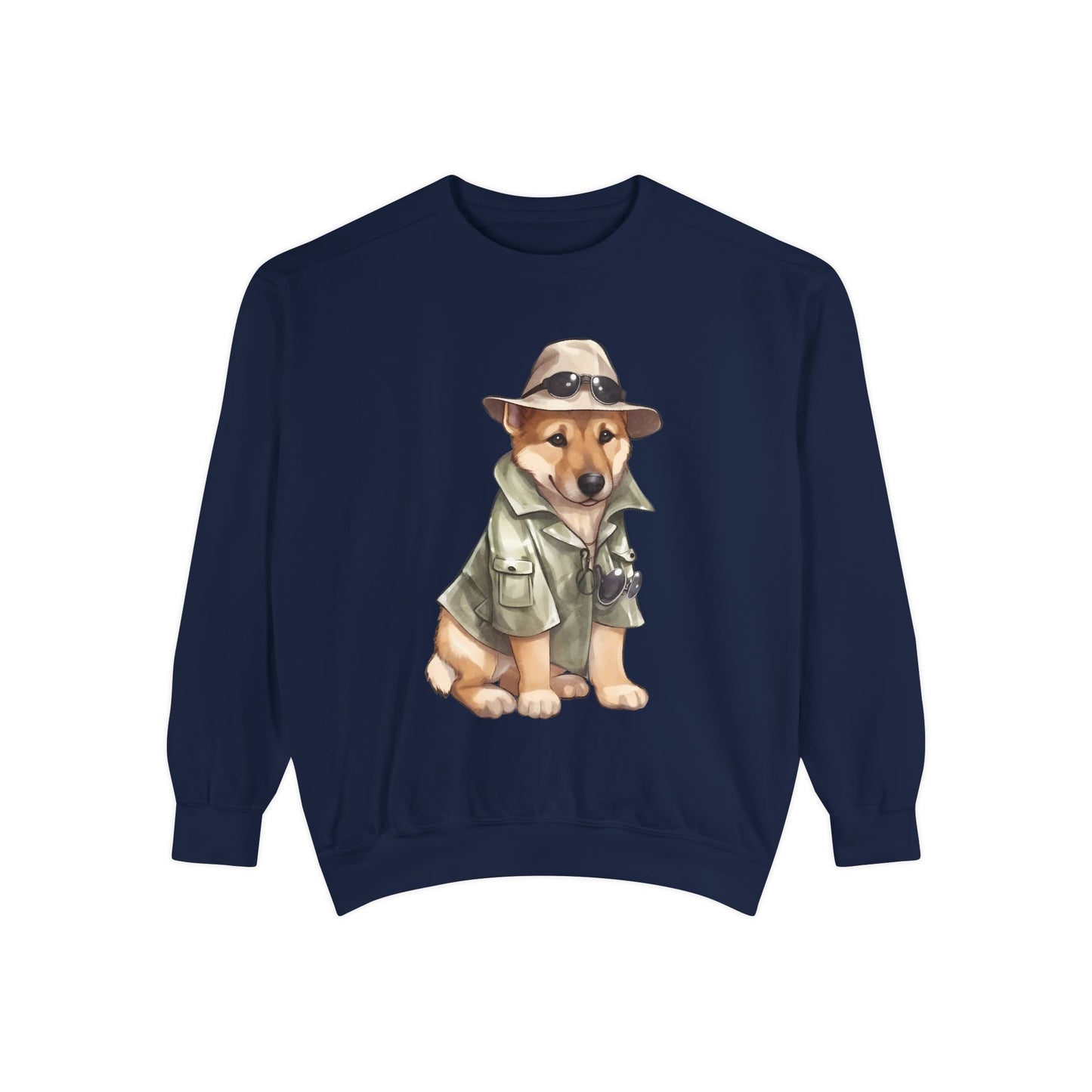 Unisex Dog Lover Sweatshirt With a Graphic of German Shepherd Wearing Detector's Hat and Costume