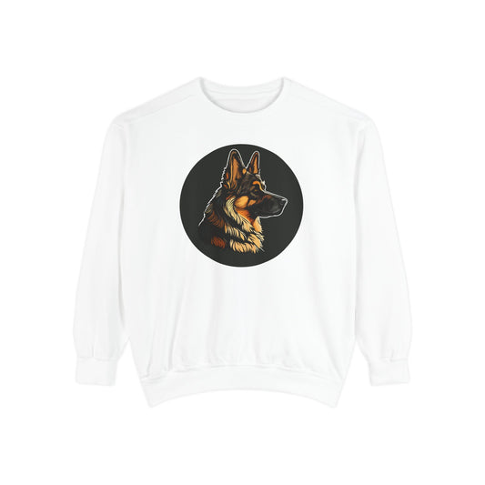 Unisex Dog Lover Sweatshirt With a Close Up Graphic of a German Shepherd Inside a Black Circle